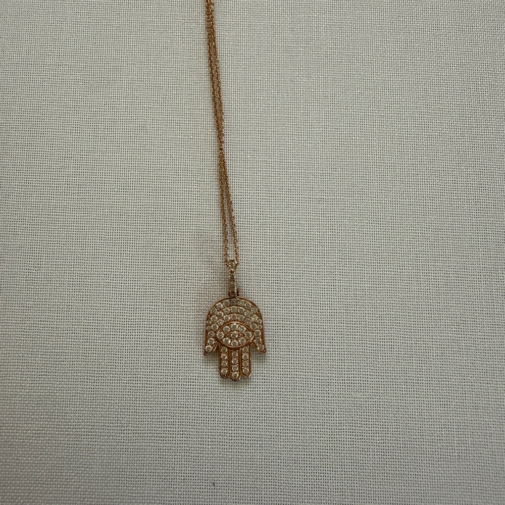 14k Rose Gold Hamsa Pendant Necklace, pave lab diamonds